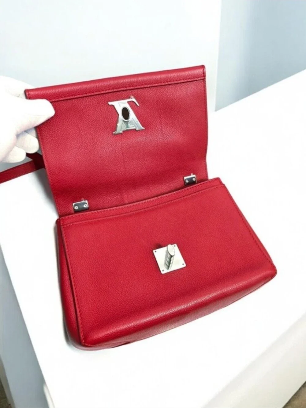 Louis Vuitton Lockme II BB Red Calfskin Leather Flap Crossbody Bag